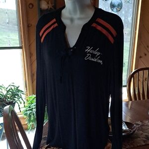 Harley-Davidson Black Long Sleeve Top with Orange Stripes